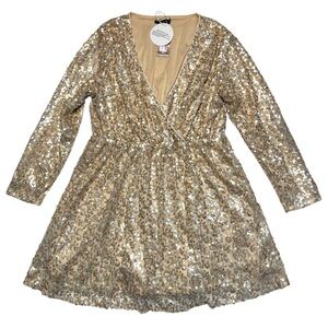 BOOHOO Gold Sequin Long Sleeve Dress size 18